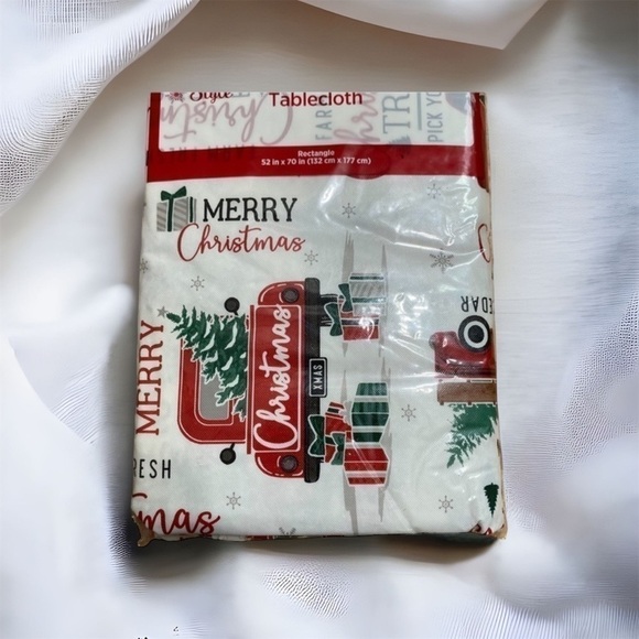 Merry Christmas Red Pickup Truck Table Cloth NWT Holiday Rectangle 52x70 - Picture 1 of 4